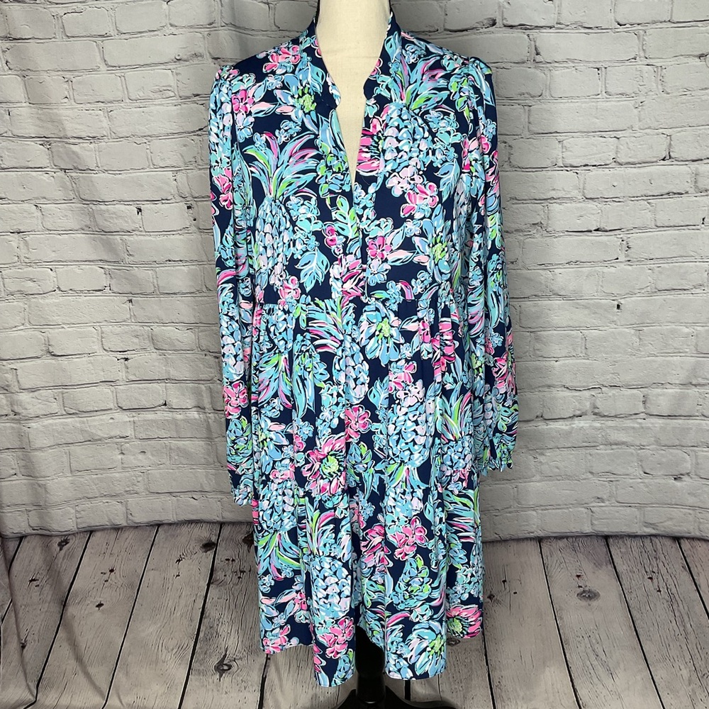Lilly Pulitzer Winona Stretch Dress High Tide Navy Pineapple Paradise Medium